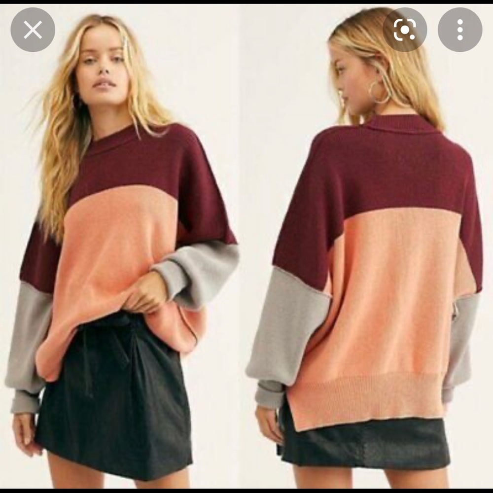 Free People Colorblock Easy Street Oversized Sweater